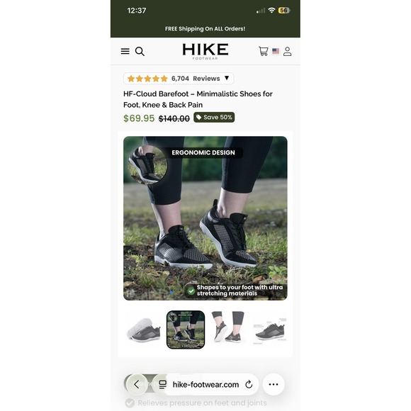 Hike Footwear HF Cloud Barefoot Shoe Black Support EU 43 US W12 M10 - Picture 2 of 5